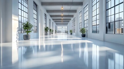 Wall Mural - a large, empty room with white walls and a shiny floor