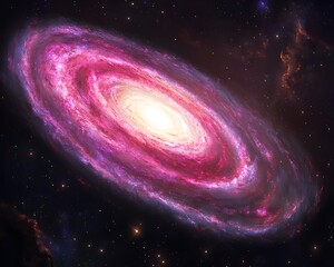 Wall Mural - A beautiful pink and purple spiral galaxy shines in space