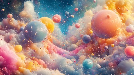 a multiverse of floating paint globules creating an abstract cosmic scene