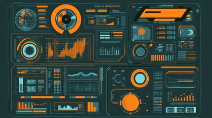 Futuristic digital dashboard displays data, glowing