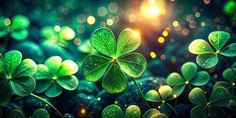 Wall Mural - elegant shamrock pattern, low light green festive design, stock photo