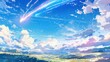 © Archie - Illustration of an anime style epic cloudescape blue with city landscape