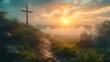 © Tatyana - Hilltop Cross at Sunrise, Pathway to Faith, Easter Celebration, Christian Symbol of Hope and Resurrection