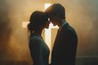 © Tatyana - Couple in White Clothes Contemplating the Cross of Jesus in a Church Setting