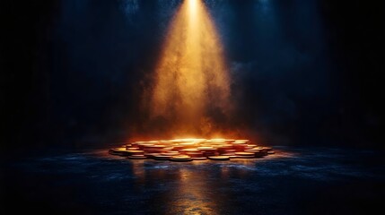 Wall Mural - a dark room with a light shining on a circle of objects
