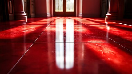 Wall Mural - a red floor with a white reflection of the sun
