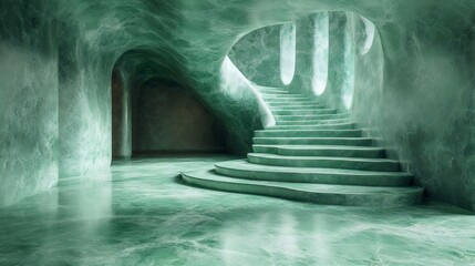 Wall Mural - a green staircase leads to a room with a green ceiling