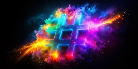 Wall Mural - glowing hashtag double exposure stock photo - abstract digital art