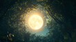 © Realistic Images - Mystical moon glowing brightly through a circular forest clearing