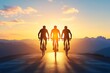 © Rakib - Three cyclists riding bicycles on a mountain road during sunset
