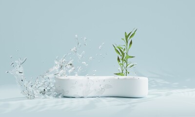 Wall Mural - Podium on the water for product presentation. Natural beauty pedestal, relaxation and health, 3d illustration