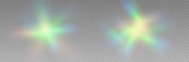 Wall Mural - rainbow crystal light leak flare reflection effect. vector illustration set. colorful optical rainbo