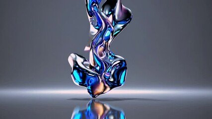 Wall Mural - abstract fluid sculpture: a mesmerizing blend of blue and silver reflecting light, demonstrating mod
