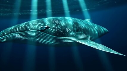 Underwater Humpback Whale In Deep Blue Ocean With Sunlight Rays