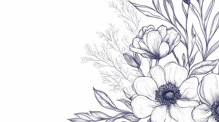  Elegant floral illustration, corner design, white background, wedding invitation