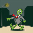 Adobe Illustrator Artwork Cartoon-like zombie character wearing a torn business suit with a red tie.