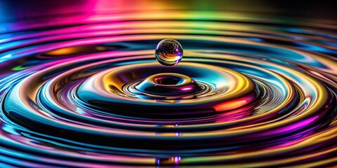 Wall Mural - iridescent concentric ripples: abstract surreal black background stock photo