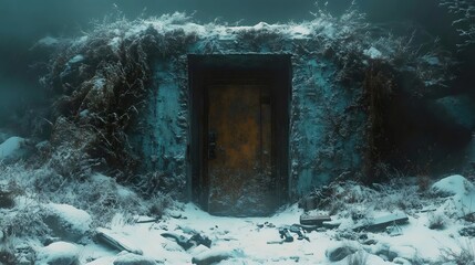 Wall Mural - a door is shown in a snowy, underwater setting