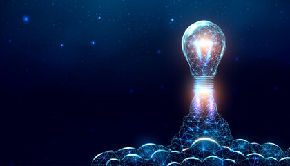 Wall Mural - bulb launch, wireframe polygonal style. internet technology network, business startup concept with g