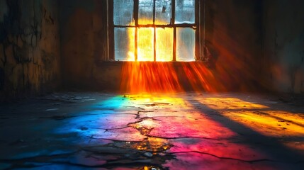 Wall Mural - a window in a room with a rainbow of colors shining through it