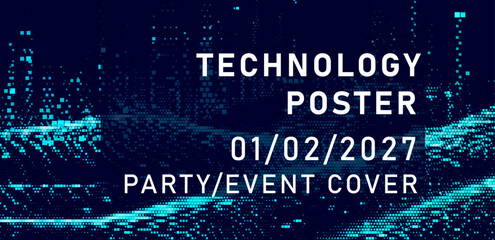 Aufkleber - Digital-styled vector illustration features scattered blue pixels against a dark backdrop, cover or poster template for a technology-themed event.