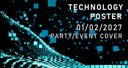Aufkleber - Digital-styled vector illustration features scattered blue pixels against a dark backdrop, cover or poster template for a technology-themed event.