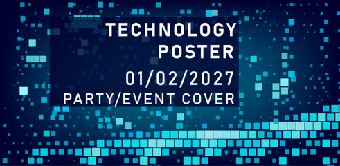 Aufkleber - Digital-styled vector illustration features scattered blue pixels against a dark backdrop, cover or poster template for a technology-themed event.