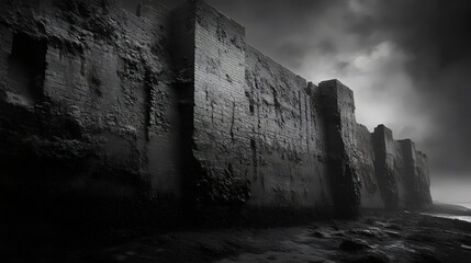 Wall Mural - a wall of stone with a cloudy sky in the background