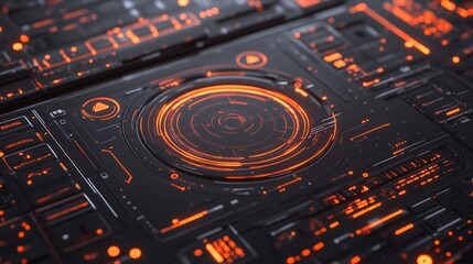 Futuristic Interface Panel with Orange Glow