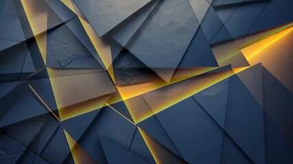 Abstract geometric wall with glowing lines.  Dark, triangular shapes create a dynamic pattern illuminated by a warm light.  Modern design element