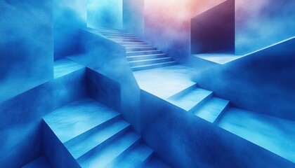 Leinwandbilder - Geometric Abstract Art in Blue Tones Minimalist Isometric Design Smooth Textures Soft Lighting