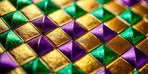 Wall Mural - miniature metallic harlequin pattern: gold, purple, green tilt-shift photography
