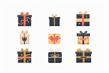 Poster - Variety of gift boxes with ribbons in flat style for celebrations and special occasions Generative AI