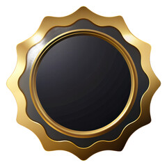 Gold and black shield with glossy black center and gold ribbon banner