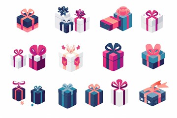 Poster - Colorful gift box icons in trendy flat style for digital applications and websites Generative AI