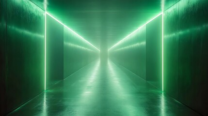 Wall Mural - a long, narrow hallway with green lighting