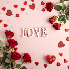 valentine's day concept with love text on pink background