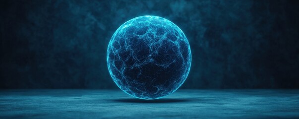 Wall Mural - a glowing blue sphere with electric energy against a dark background.