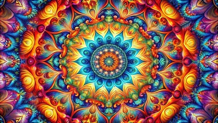 Wall Mural - panoramic kaleidoscope abstract art: vibrant swirls of color and light