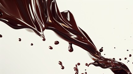 Poster - Rich melted chocolate flows gracefully on a white background, creating a glossy masterpiece with captivating texture and color Generative AI