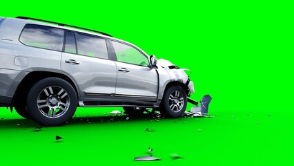 Wall Mural - generic 3d car crash test. car destruction. green screen isolate. 3 rendering,