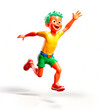 © PNG Queen - Garoto brasileiro de cabelos verdes feito de plástico correndo alegremente com o braço erguido