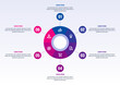 © Gravico - Modern infographics options banner. Best infographic.  Six color infographic. Infographic with 6 color circles and items. Six steps infographic. Six data infographic, Information graphic
