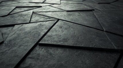 A 3D wall is formed by arranging polished tiles, set against a futuristic triangular background composed of black blocks, all rendered in 3D