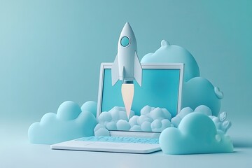 Laptop launching into the digital sky (1)