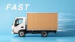 © Gibster - Transportation, truck delivery and moving box. Delivery truck in motion with 'FAST' text, emphasizing speed and efficiency in logistics.