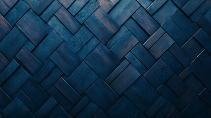 A wall composed of Black, Semigloss Mosaic Tiles arranged in a specific pattern, alongside Herringbone, 3D, Blocks stacked to form a Futuristic block background, all presented as a 3D Render