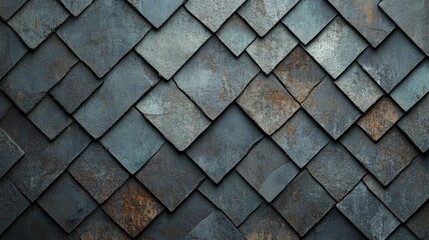 A wall composed of Semigloss, Concrete Mosaic Tiles arranged in a specific pattern, alongside a 3D block background formed by stacking Futuristic, Arabesque, Blocks, all presented as a 3D Render