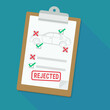 © Onidji - Clipboard with a hanging page with a car silhouette with failed checkpoints of a technical inspection in a flat design style with a long shadow on a blue background