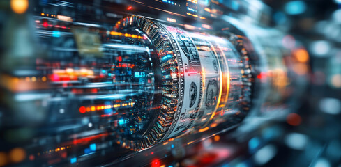 Fototapete - The image showcases a futuristic representation of banking security, featuring a safe with a shield to symbolize privacy.